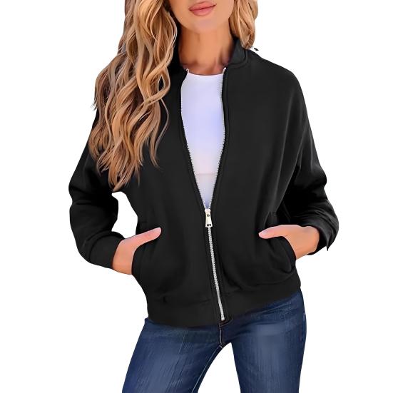 Women's Full Zip Up Jacket Spring Fall Long Sleeve Short Sweatshirt Casual Loose Outwear with Pockets