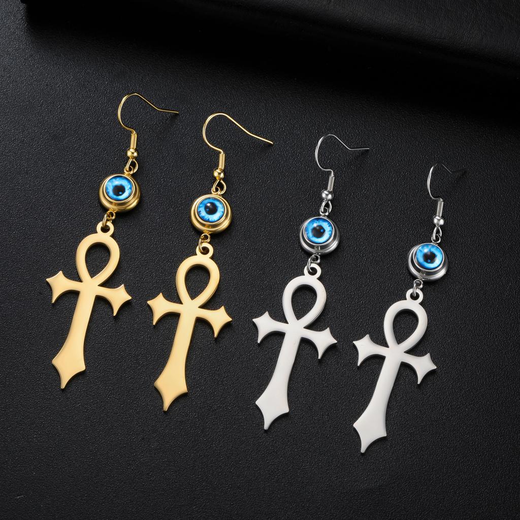 Teamer Occhio Malvagio Gotico Croce Ankh Orecchini Pendenti Acciaio Inossidabile Amuleto Crocifisso Orecchini Egiziani Donna Gioielli Vintage Regalo