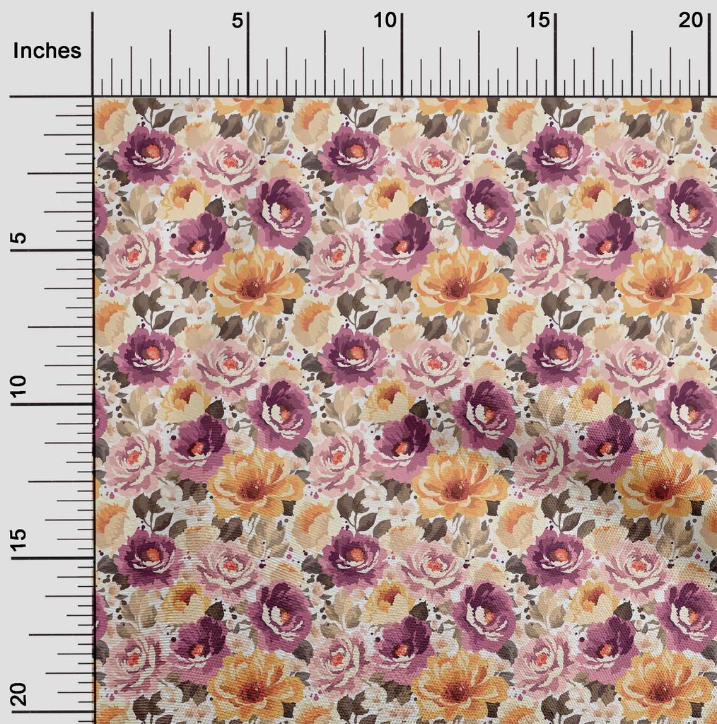 oneOone Cotton Flex White Fabric Leaves & Flower Dress Material Fabric Print Fabric By The Yard 40 Inch