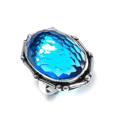 Blue Topaz Gemstone Handmade 925 Sterling Silver Gift Jewelry Ring Size 8 P0g80