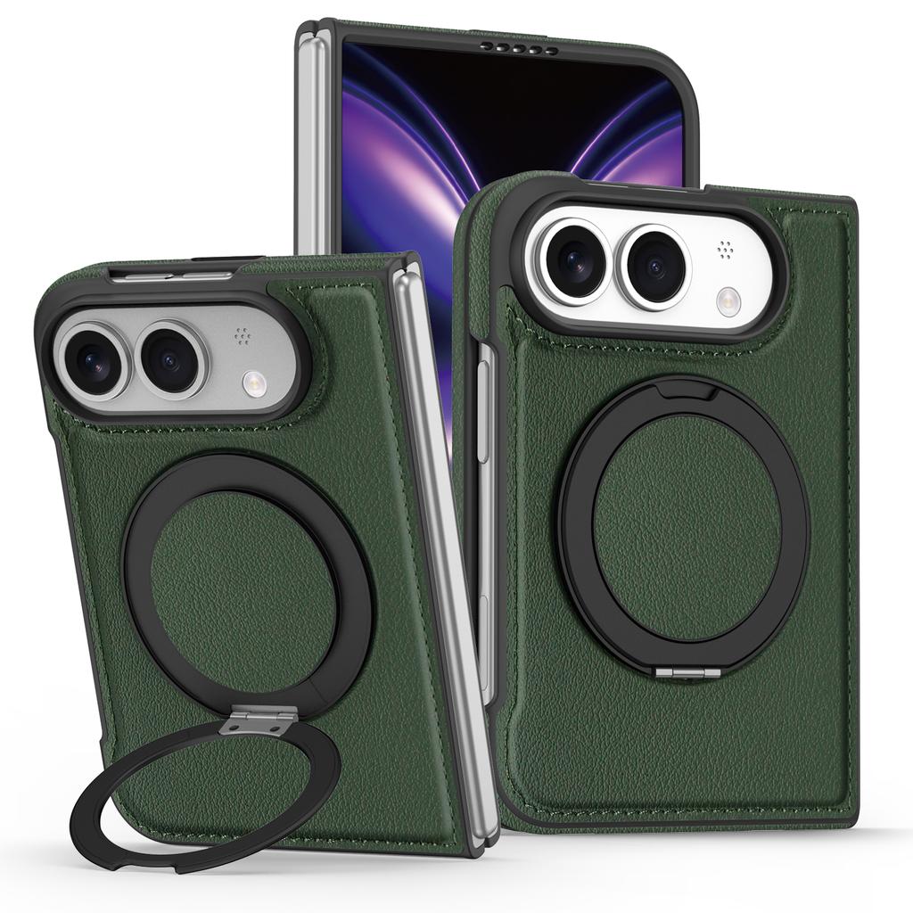 Wireless Charging Magnetic Leather Phone Cover for Iphone Ultra Iphone Fold Ring Stand Phone Case Anti Fall Bumper Case