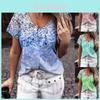 Elegant Womens V-neck Short Sleeve Floral Print Tops T-shirt For Casual Wear