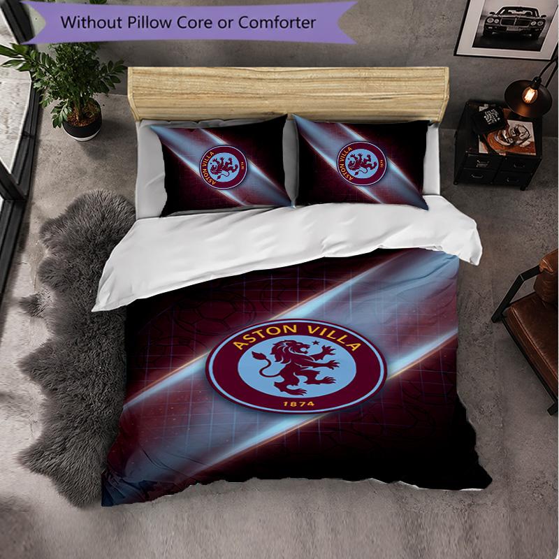 Aston Villa Football Themed Bedding 3Pcs Duvet Cover Set Decorative Bed Linen For Teen Room Home Decoration