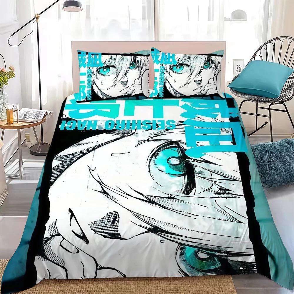 Ensemble de literie B-Blue Lock Dessin Animé Chaud Housse de couette Taie d'oreiller Adulte Garçon Fille Décoration de Chambre Simple Double Grande Cadeau Enfant 100x135cm (2pcs)