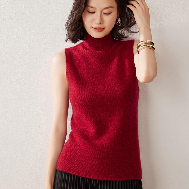 Autumn Women's Sleeveless High Neck Slim Fit Cashmere Knit Top