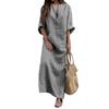 Vintage Stripe Print V-Neck Long Sleeve Women Loose Cotton Linen Maxi Dress