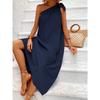 2026 Summer New Fashion Women Solid Color One-Shoulder Long Dress Casual Elegant Diagonal Collar Sleeveless Straight Dresses