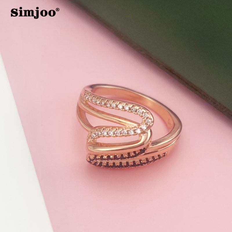 SIMJOO Zircon Ring Women's Fashionable Personality Wave Ring