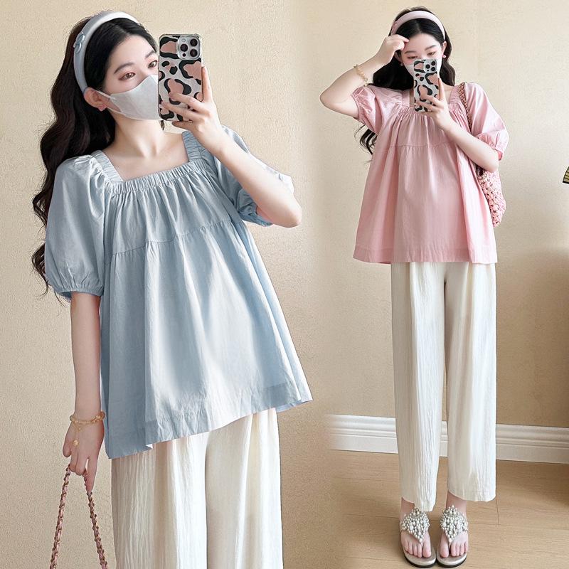 2026 Summer Maternity Set: Skin-Friendly Chiffon Top & Slimming Wide-Leg Pants M