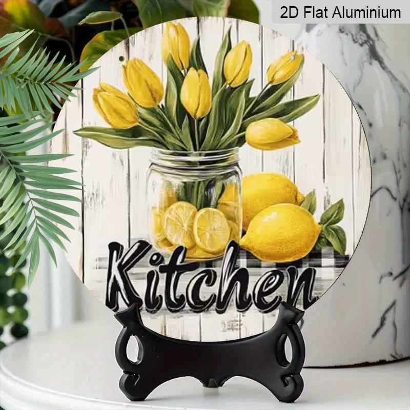 2D Flat Aluminum Wall Art with Lemon and Tulip Design 7.87 Inches X 7.87 Inches Rustic Style Perfect for Gardens, Farmhouses, Bars, Cafes, Parties