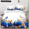 Butterfly Duvet Cover King Queen Colorful Flying Animal Bedding Set for Teens Adults Beautiful Flowers Polyester Quilt Cover