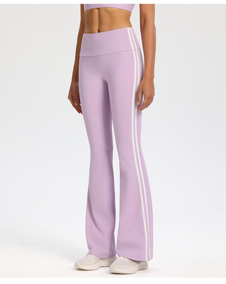 High Waist Flared Yoga Pants - Hip-Lifting, Elastic, Double Stripe Design