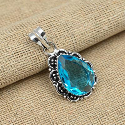 Blue Topaz 925 Sterling Silver Handmade Gemstone Pendant Jewelry Christmas Gift