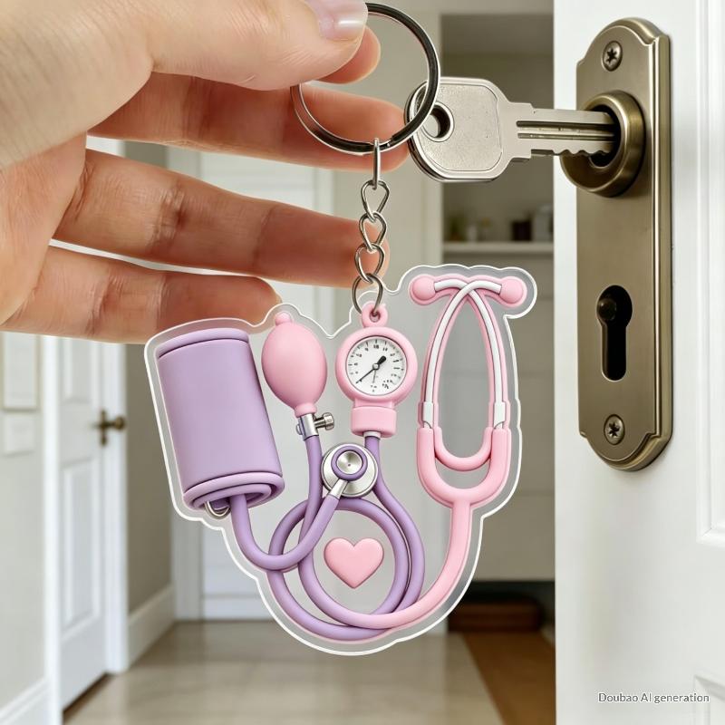 2D Acrylic Medical Keychain Mini Cartoon Stethoscope Pattern BPA Free for Pediatric Nurse Appreciation Small Gift
