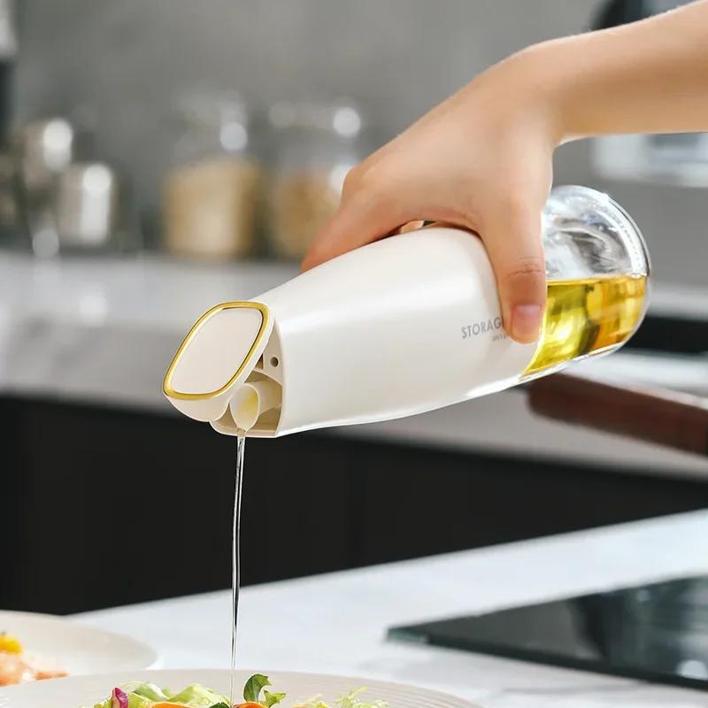 500ml Oil Bottle Tank Automatic Cap and Leakproof Olive Oil Dispenser Camping BBQ Baking Soy Sauce Glass Container Pot Jar
