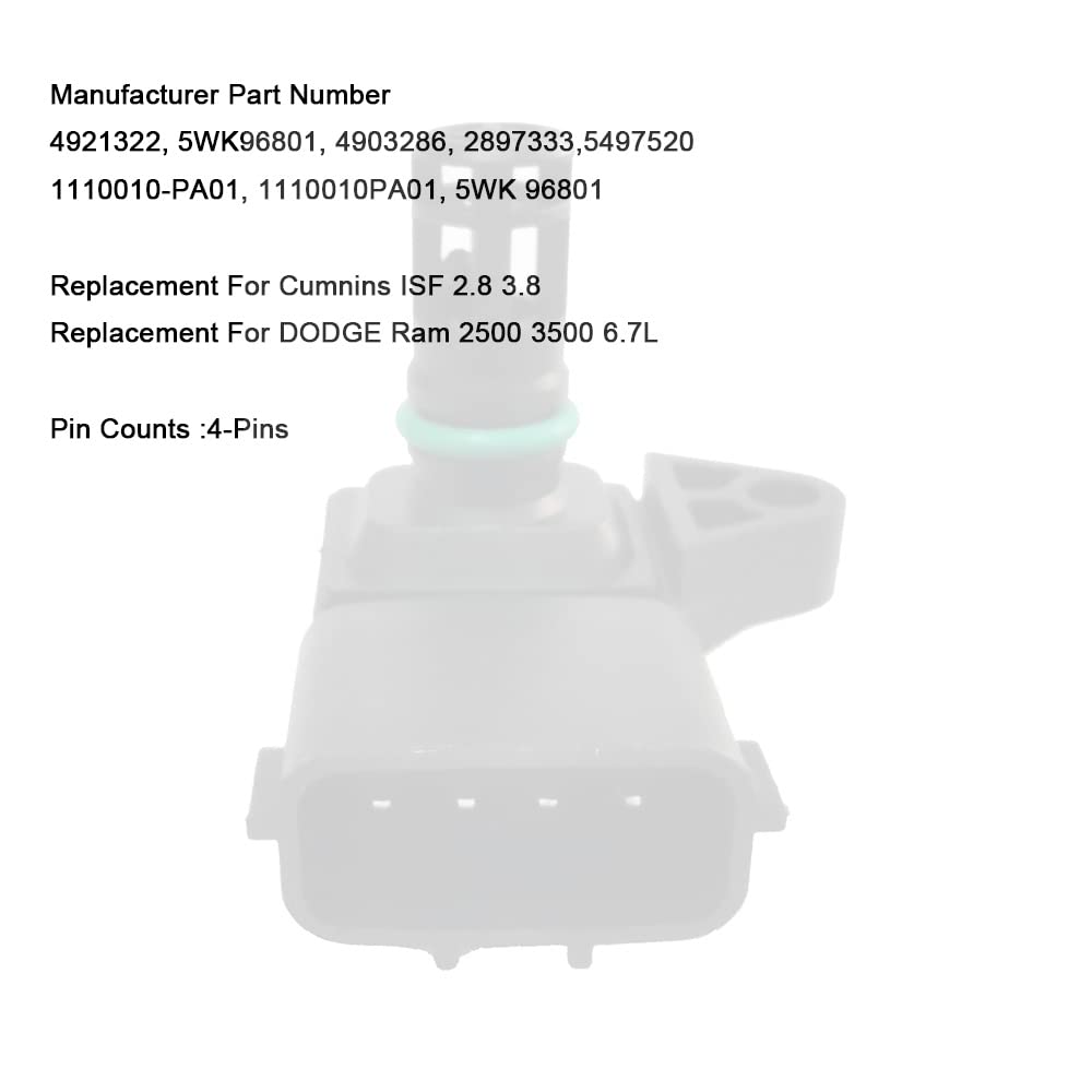 5WK96801 Map Air Intake Manifold Boost Pressure Sensor 2897333 Replacement for Ram Cummins 6.7L