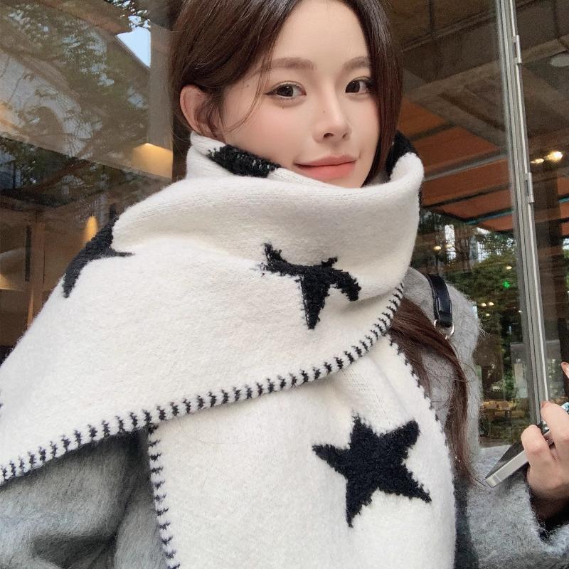 Autumn And Winter Star Print Scarf Women Thickened Warmth Korean Wrap Shawl Versatile Knitted Scarf