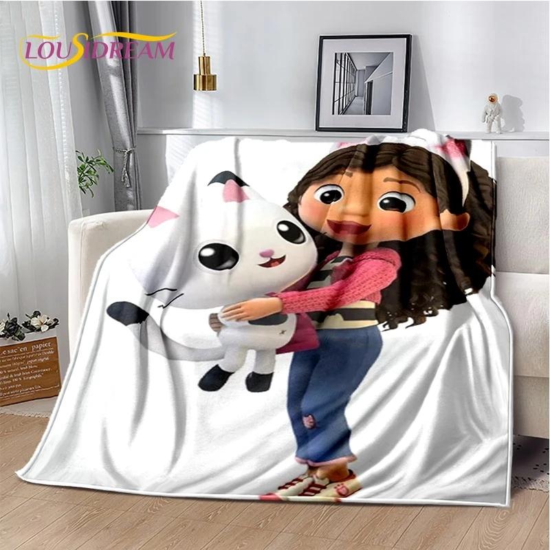 Cartoon Cute Gabbys Dollhouse Girl Soft Flannel Blanket for Bed Bedroom Sofa Picnic,Throw Blanket Children Outdoors Leisure Gift