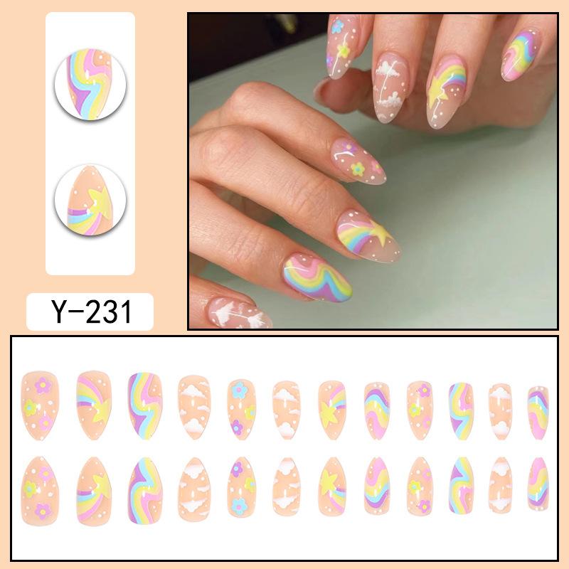 

Y5 Wear Nail Simple Wind Wear Nail Постепенное изменение линии дизайна ногтей Готовые накладные ногти Glue model