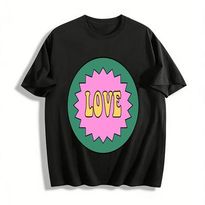 Vintage Style LOVE Letter Print Casual T-Shirt Unisex Loose Fit Daily Wear Short Sleeve Top Pure Cotton T-shirt