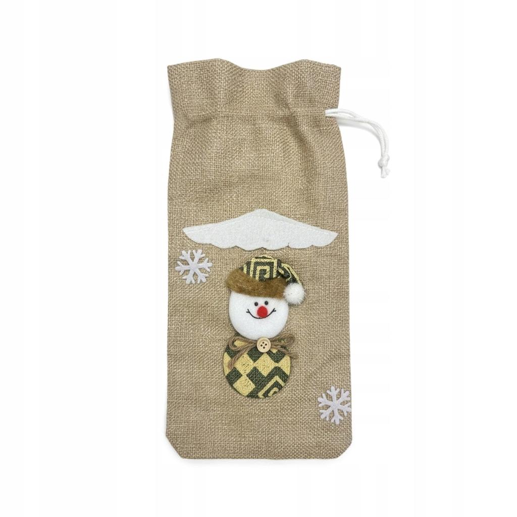 Christmas Bag for a Bottle Gift Santa Claus Snowman Linen Bag FOR CHRISTMAS