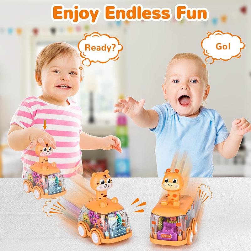 Children Press Transparent Gear Car Inertia Early Education Puzzle Grip Training Toy Car with Light Children's Gift