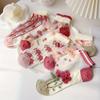 5 Pairs Spring And Summer Collection Adolescent Crystal Cute Little Bear Flower Glass Fiber Short Socks., for Teenager, For Teenager
