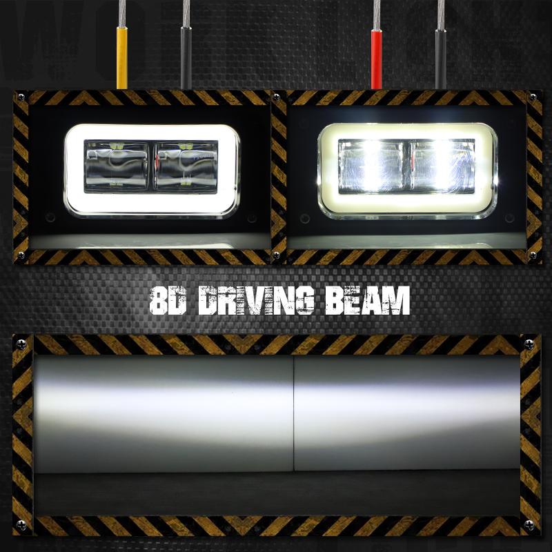 4-inch 8D Lens LED Rectangular Work Lamp Angel Eyes Halo Driving Light Reverse Fog Light for Car Truck ATV Motocycle UTV Pickup