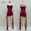 2025 Summer Women's Strapless Chiffon Dress with Mesh Patchwork and Ribbon