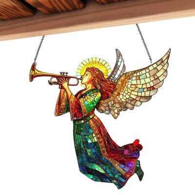 Enfeite de Vitral para Árvore de Natal Anjo de Natal Vitral Acrílico 2D Pendurado Vitral de Natal Interno Decoração de Janela