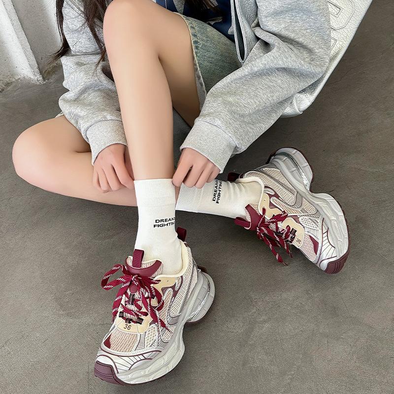 9CM Inner Height Increase Dad Shoes Women 2025 Spring Small Thick-soled Casual Sports Shoes Mesh Breathable Running Shoes