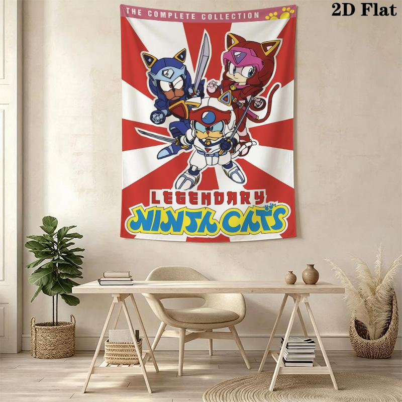 Samurai Pizza Cats Pattern Home Decor Tapestry, Wall Hanging, Decorative RV Wall Cloth.SGT0917510