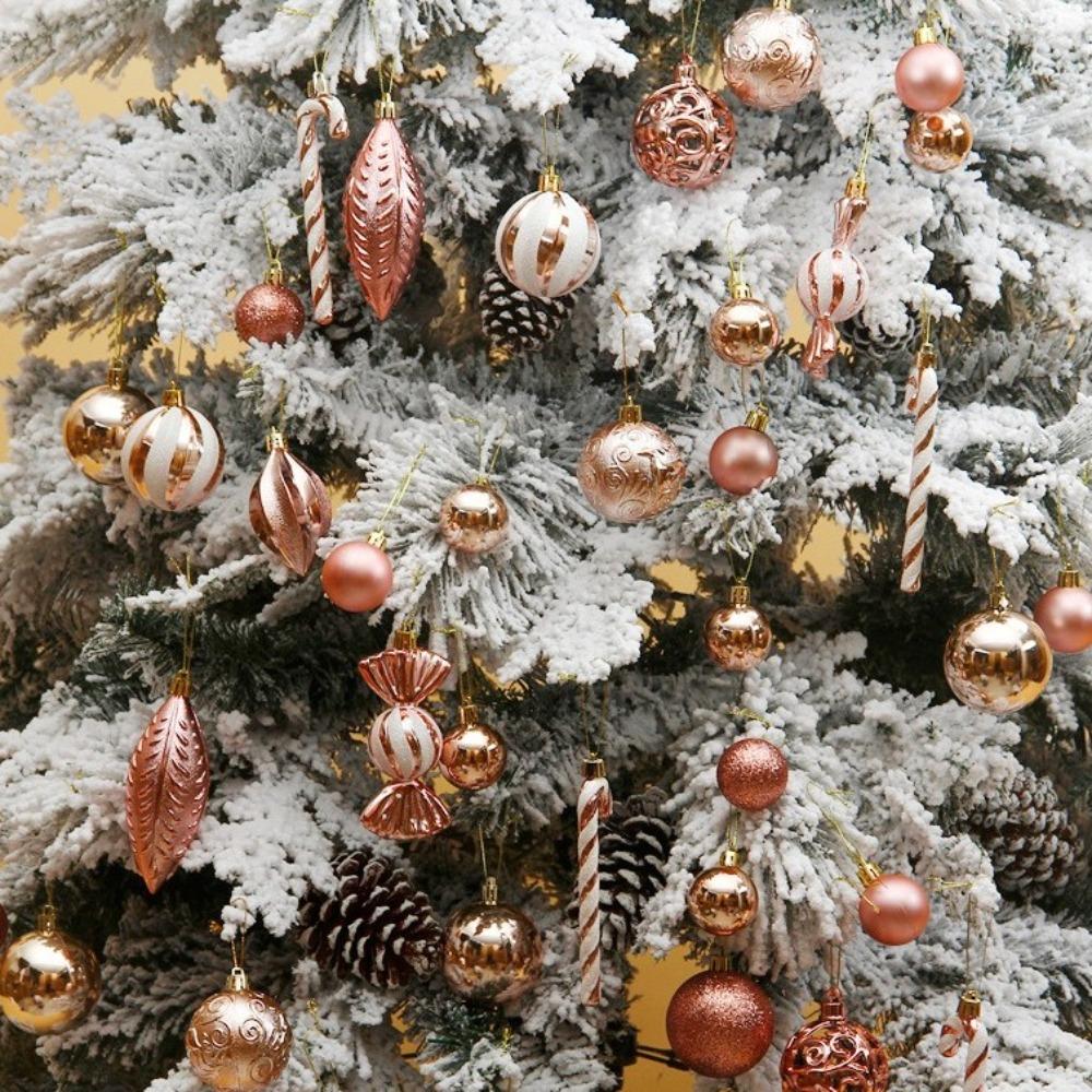 40PCS Electroplated Painted Christmas Tree Balls Ornaments Candy Cane Design Colored Christmas Tree Party Decoration
