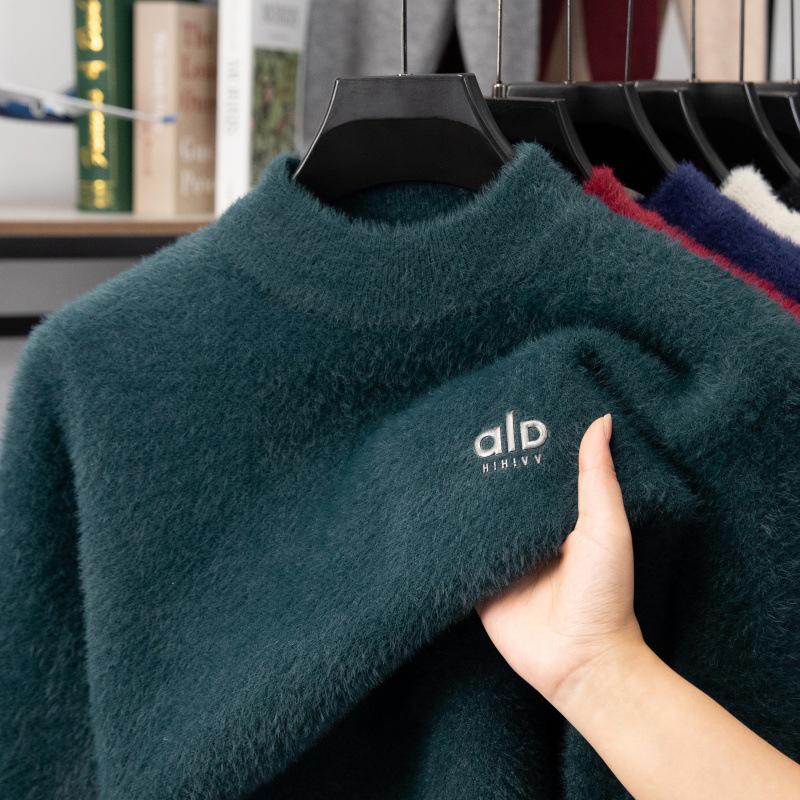 

Men s Faux Mink Half-High Collar Knit Sweater - Thick, Colorfast, Anti-Pilling, Warm Printed Style for Autumn and Winter. XL темно-зелений колір