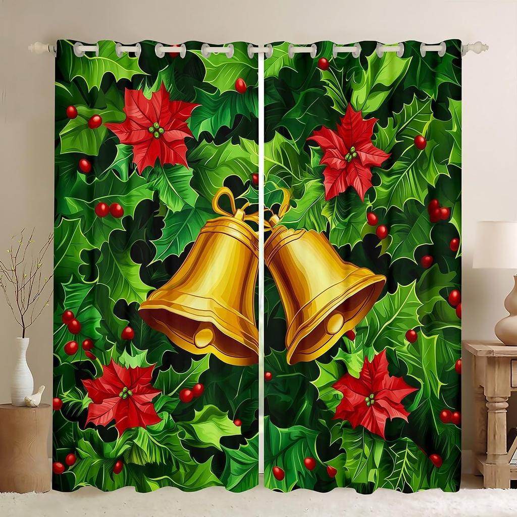 Christmas Elk Curtains Theme Curtain Boys Girls New Year Bedroom Dorm Decor Winter Window Blackout Polyester Ideal For