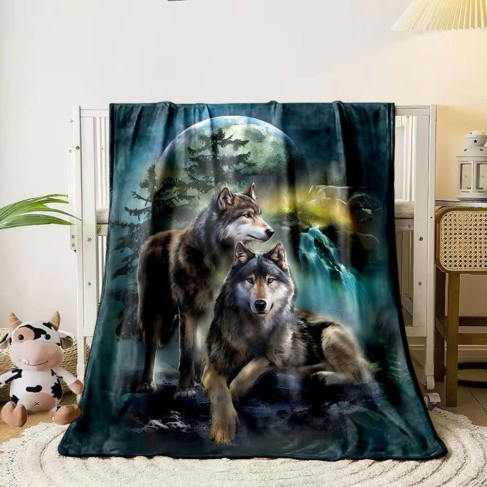 Wolves Moon Waterfall Print Blanket bedroom Blanket for Livingroom Couch lunch break Soft throw for Friend's festival Gift