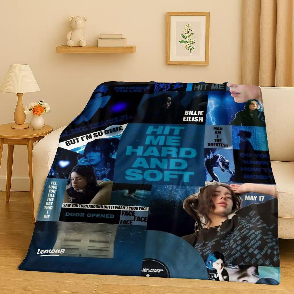 3D Billie Eilish Hit Me Hard and Soft Singer Flannel Blanket,Ultra Soft Warm Plush Throw for Home Bedroom Bed Sofa Cover Kids