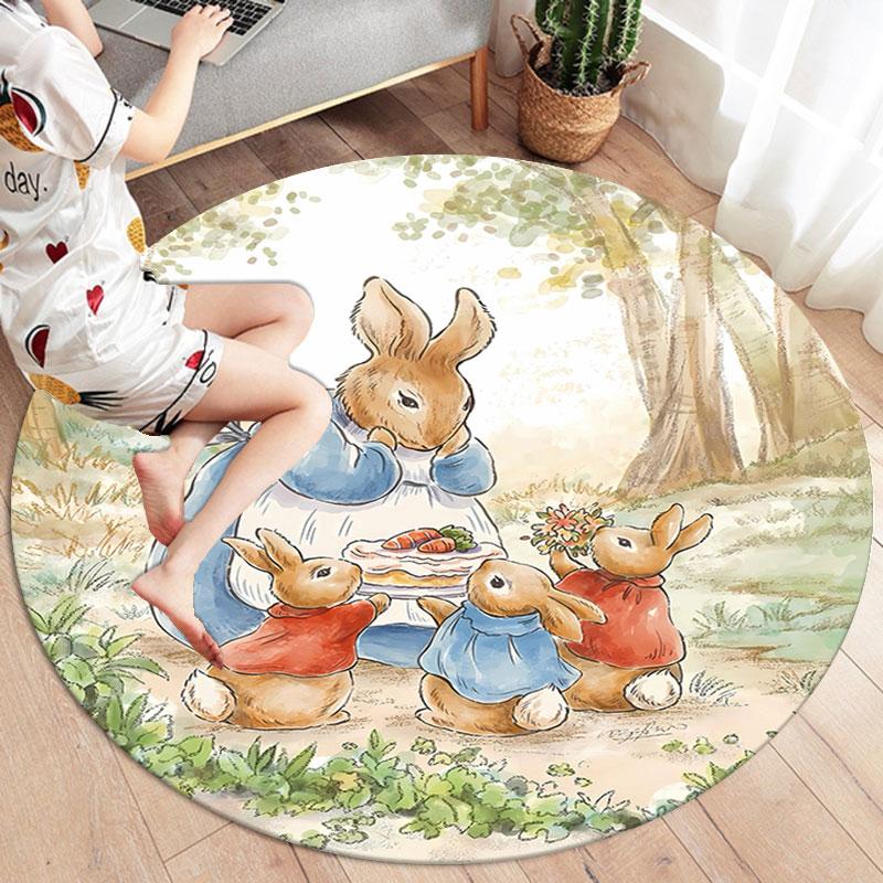 The Tale of Peter Rabbit Round Area Rug,Carpet Rug for Living Room Bedroom Sofa Playroom Decor,Non-slip Floor Mat