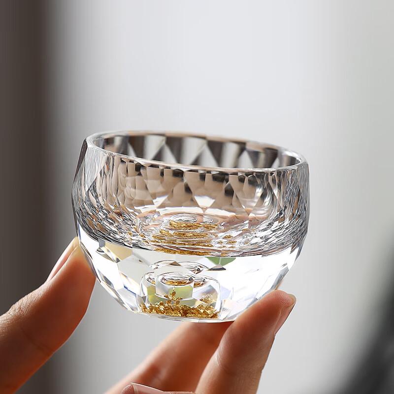 Premium Faceted Crystal Glass Teacup with Gold Foil