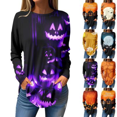 T-Shirts für Damen Herbst Lässige Langarmshirts Sweatshirt Halloween Druck Top Pullover