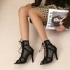 Sexy High Heels Hohl Mesh Sandalen Frauen Sommer Kreuz-gebunden Peep Toe Heels Sandalen Ankle Strap Tanzschuhe Schwarz Net Sandalen