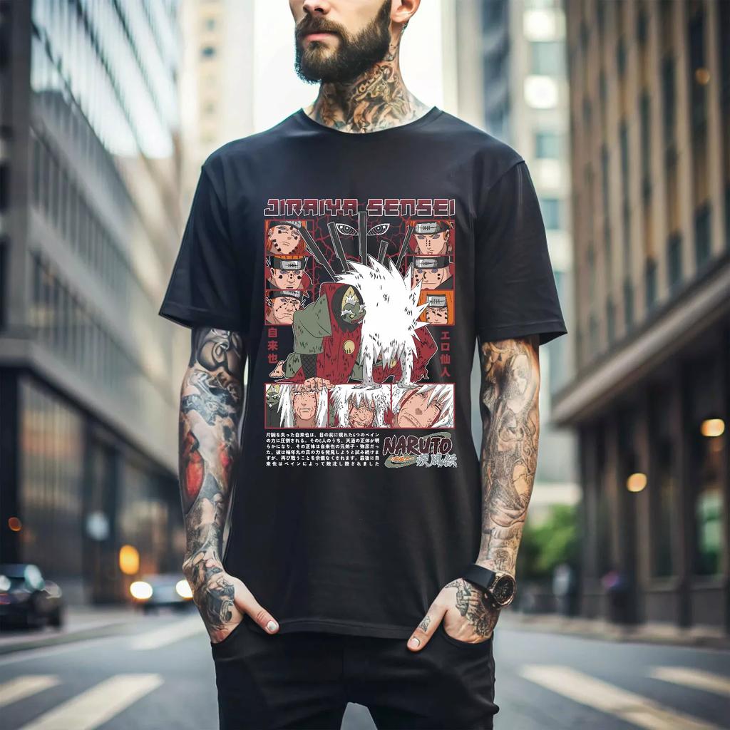 100% bomull TOPPER UNISEX T-SKJORTER HERRE DAME Jiraiya T-skjorte Naruto Rasengan Itachi Uchiha Skrekk Anime Svart Skjorte Gave 312