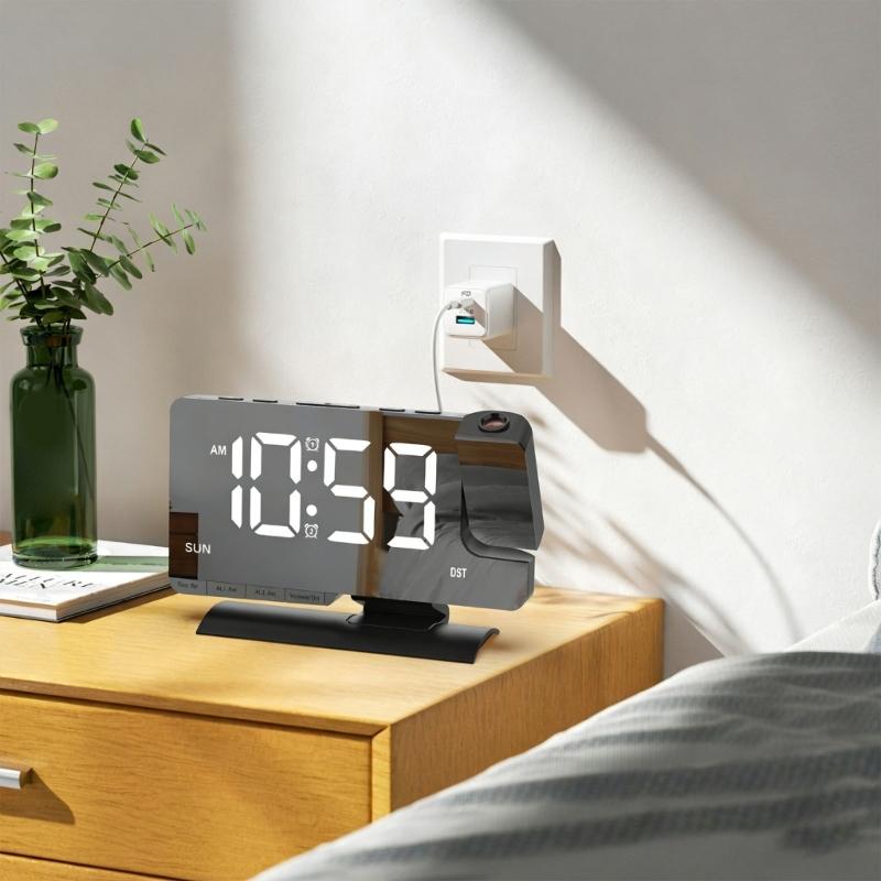 Digital Projections Alarm Clocks for Bedrooms 180° Rotatable Projector Loud Duals Alarms for Kids Elderly,Heavy Sleepers