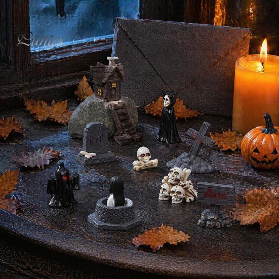 Halloween Aquarium Ornaments Miniature Resin Ornaments, Micro Landscape Desktop Decor, Horror Party Table Decor Scene Accessories for Fish Tank