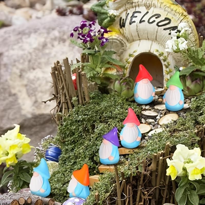 10Pcs Mini Resin Gnomes Statues Ornaments Random Color Cute Fairy Figurines For Miniature Garden