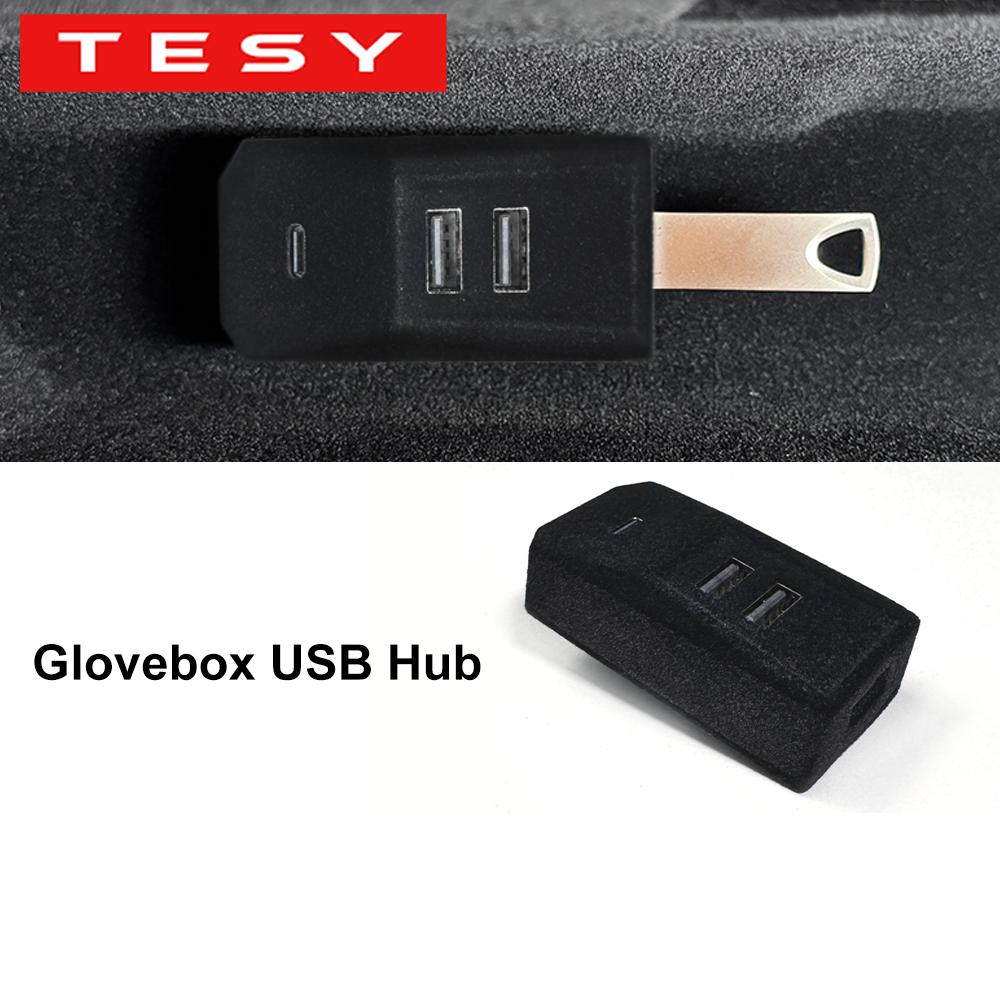 TESY Glovebox USB Hub For Tesla New Model YL Y Launch Juniper Standard Model 3 Highland Type-C Splitter Docking Station Data