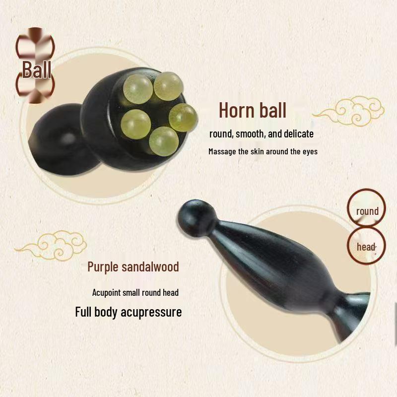 Green & Purple Sandalwood Sheep Horn Guasha Stick for Face and Body Massage