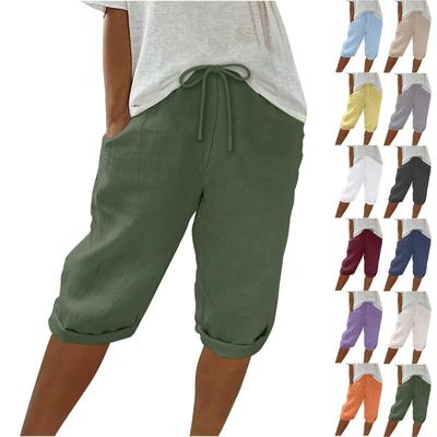 Womens Linen Shorts High Waisted Casual Shorts Drawstring Shorts With Pockets