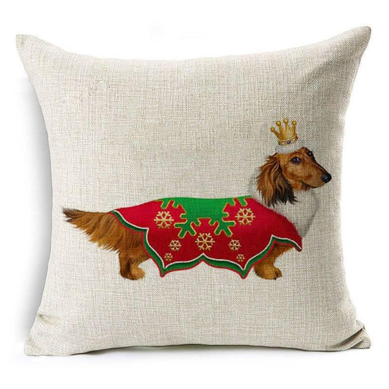 Luxurious 18'' Dachshund Printed Christmas Linen Cushion Cover For Chic Home Decor