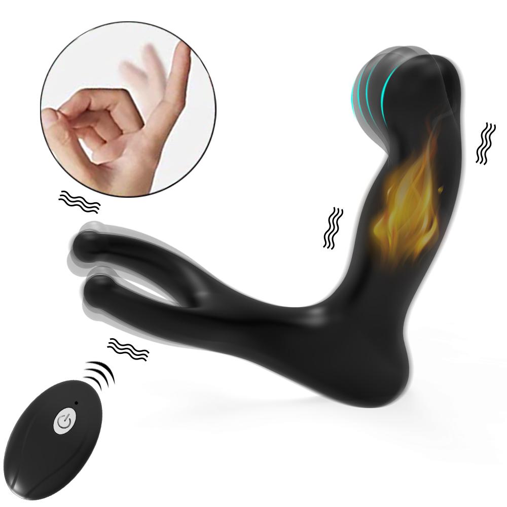POMFW 3 In 1 Lock Semen Prostate Massager Anal Vibrator Prolong Ejaculation Remote Male Butt Plug Couple Resonance Sex Toys For Men